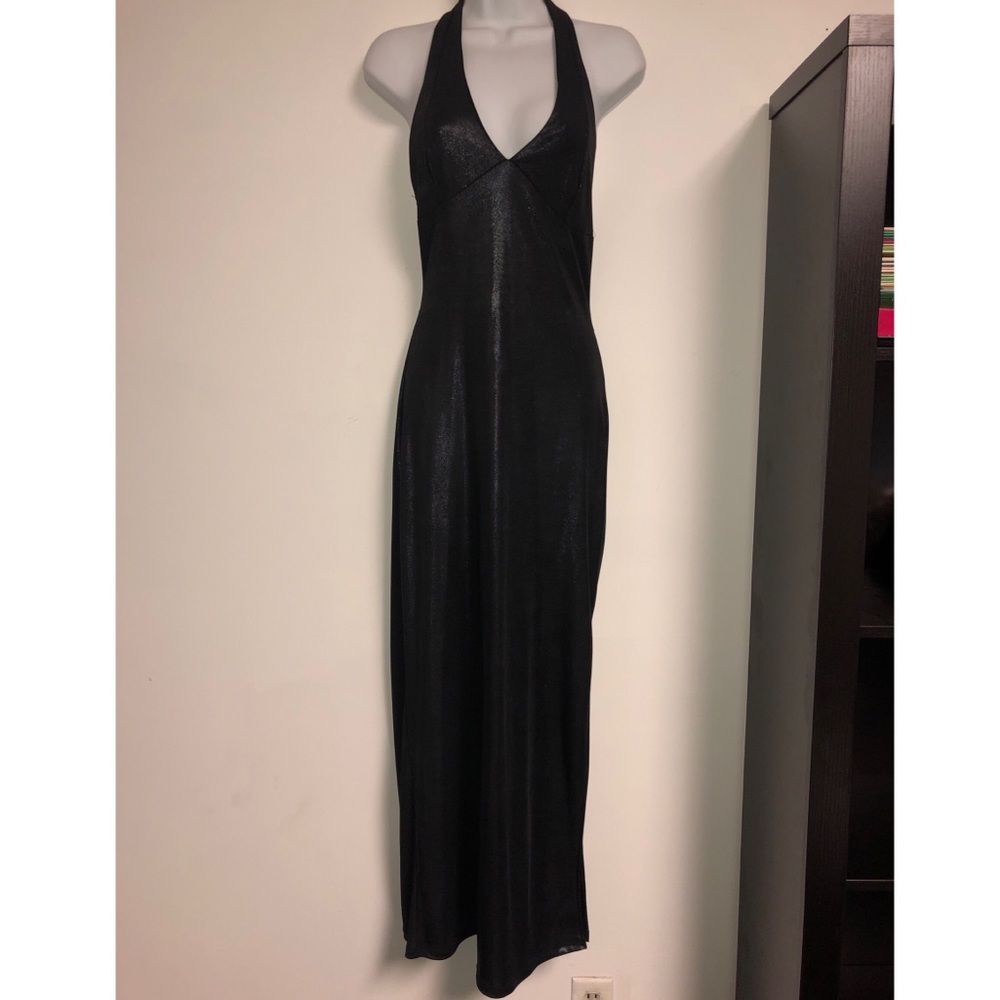 Sexy Metallic Black Halter Style Dress L
